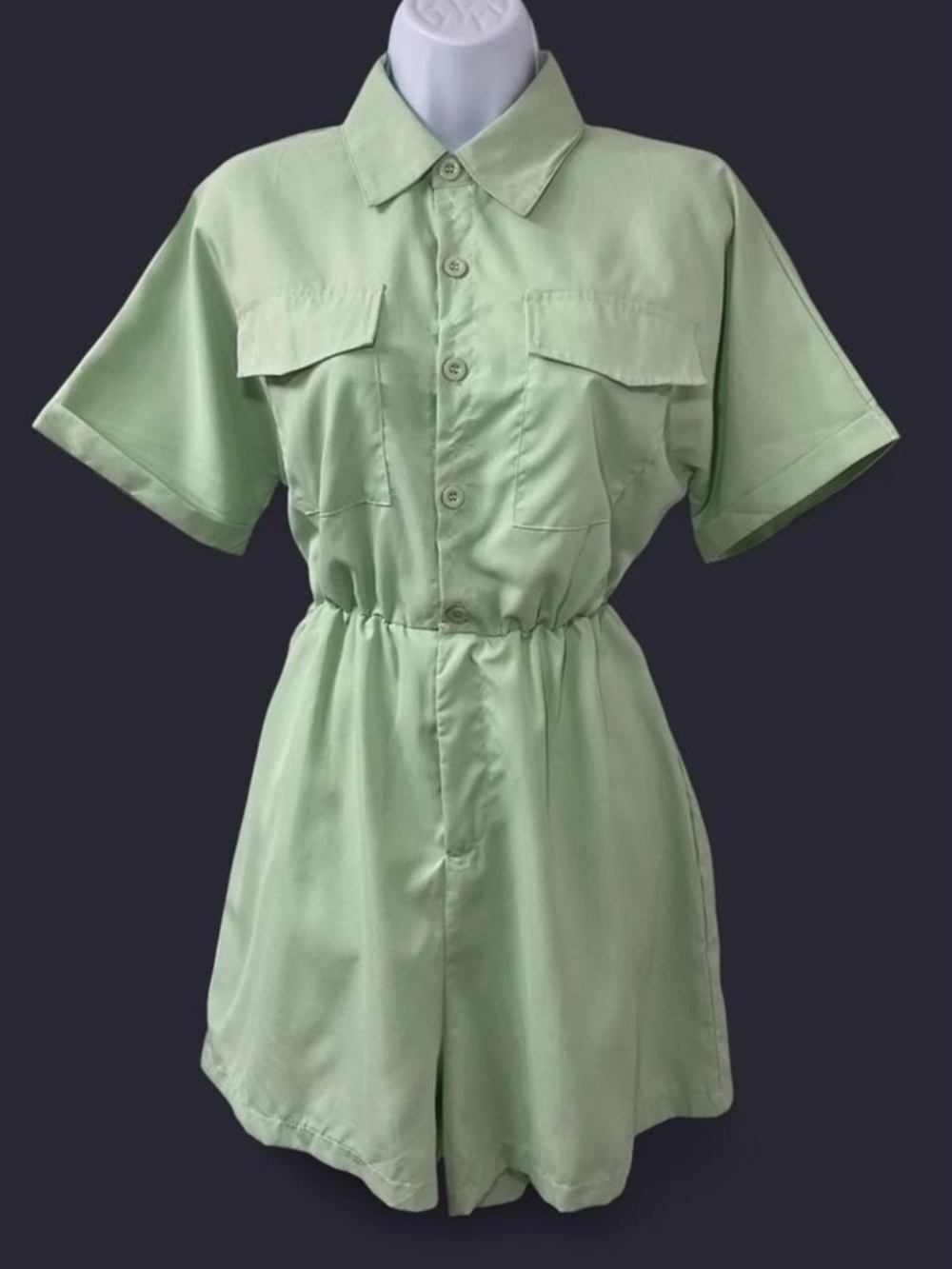 Mint Green Short-Sleeve Utility Romper